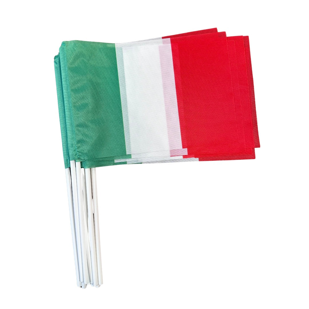 Bandierine Italia cm 20x30 in TESSUTO con astina ( pacco da 10 pz )