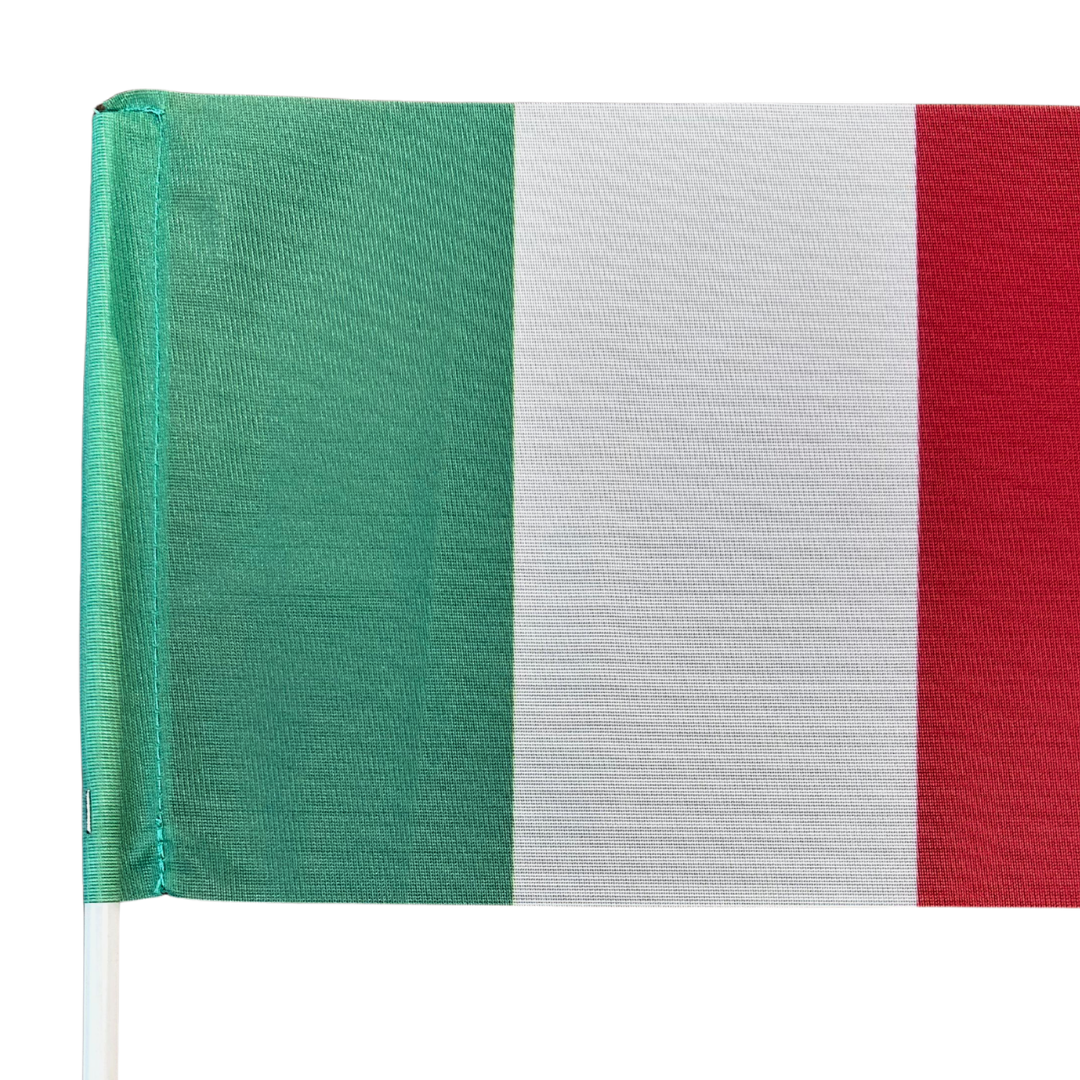 Bandierine Italia cm 20x30 in TESSUTO con astina ( pacco da 10 pz )