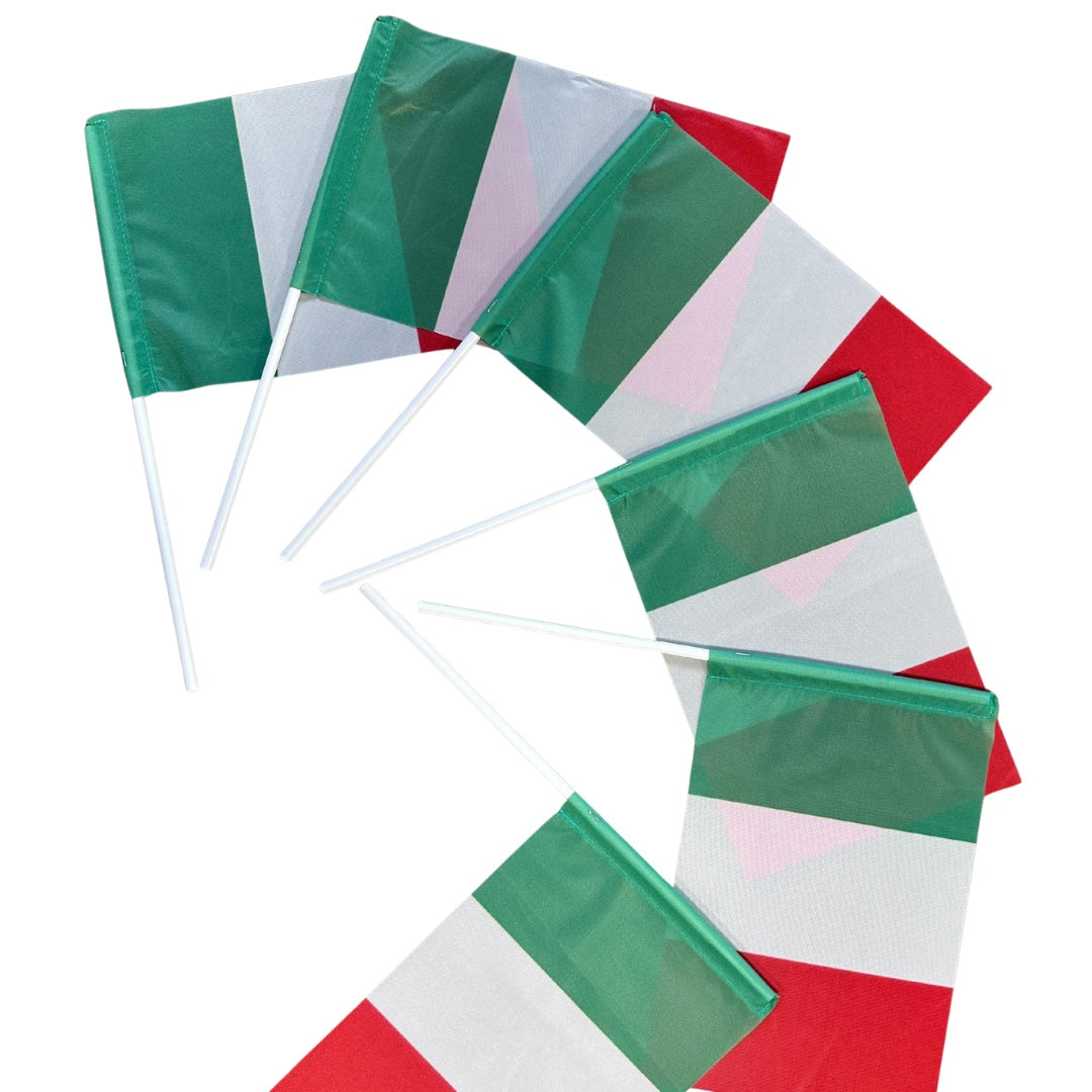 Bandierine Italia cm 20x30 in TESSUTO con astina ( pacco da 10 pz )