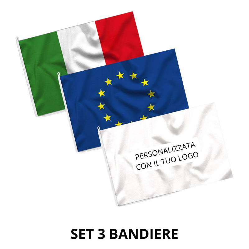 Set 3 bandiere (Italia, UE, Personalizzata)